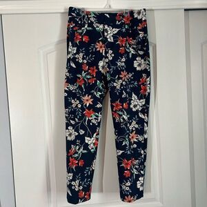 Roz and Ali Floral Cotton Navy Straight Leg Ankle Pants